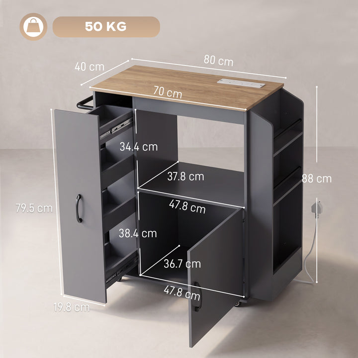 Kitchen Trolley on Wheels, Rolling Kitchen Island Cart with Power - view 3