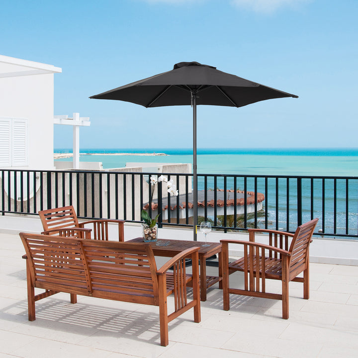 2m Garden Parasol Umbrella, Outdoor Sun Shade with 6 Sturdy Ribs for Balcony, Bench, Garden, Black