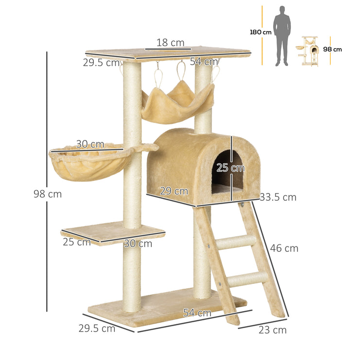 MCL Cat Tree Tower for Indoor Cats Kitten Activity Centre Scratching Post w/ Hammock House Basket Ladder - Beige