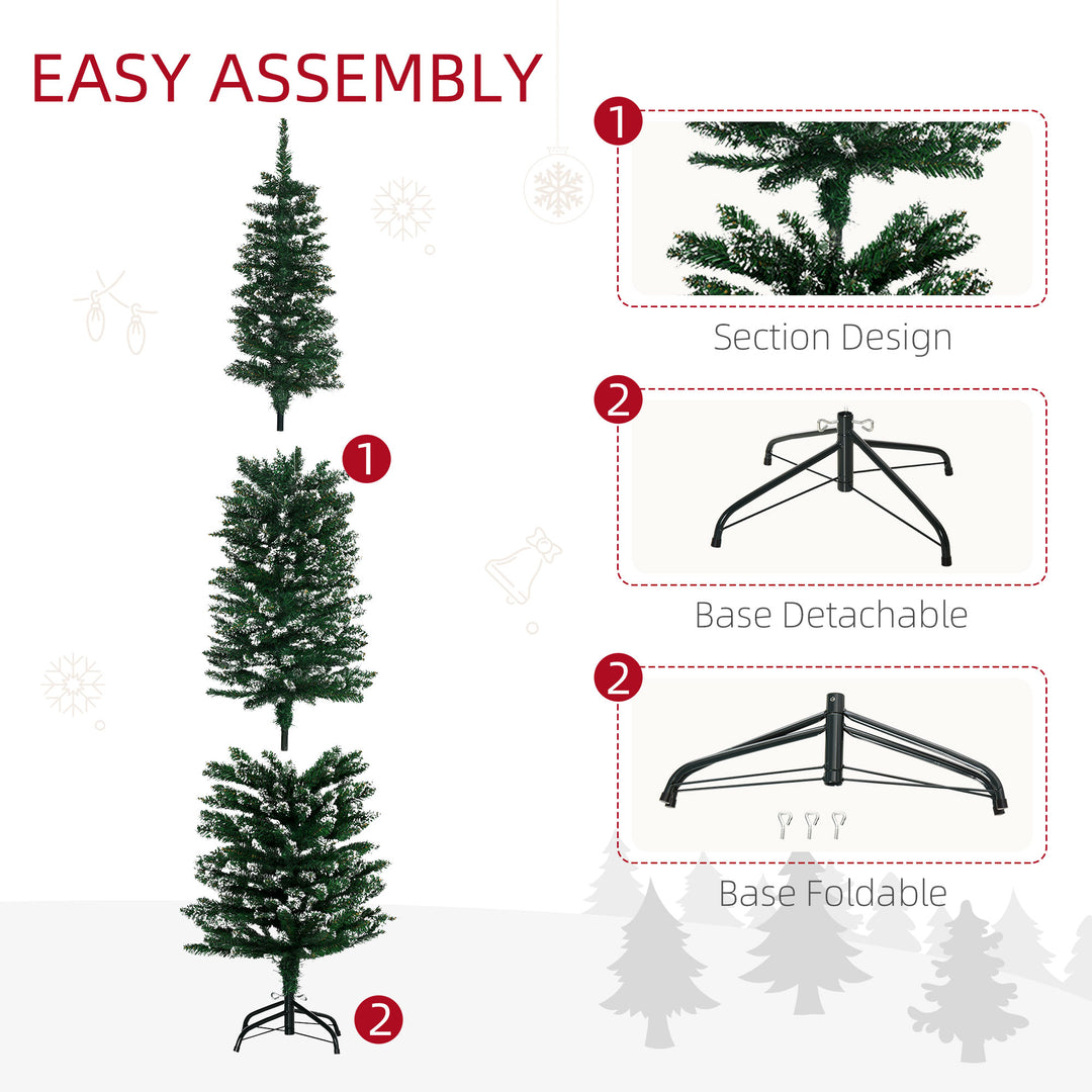 6FT Artificial Snow Dipped Christmas Tree Xmas Pencil Tree Holiday Home Indoor Decoration with Foldable Black Stand, Green