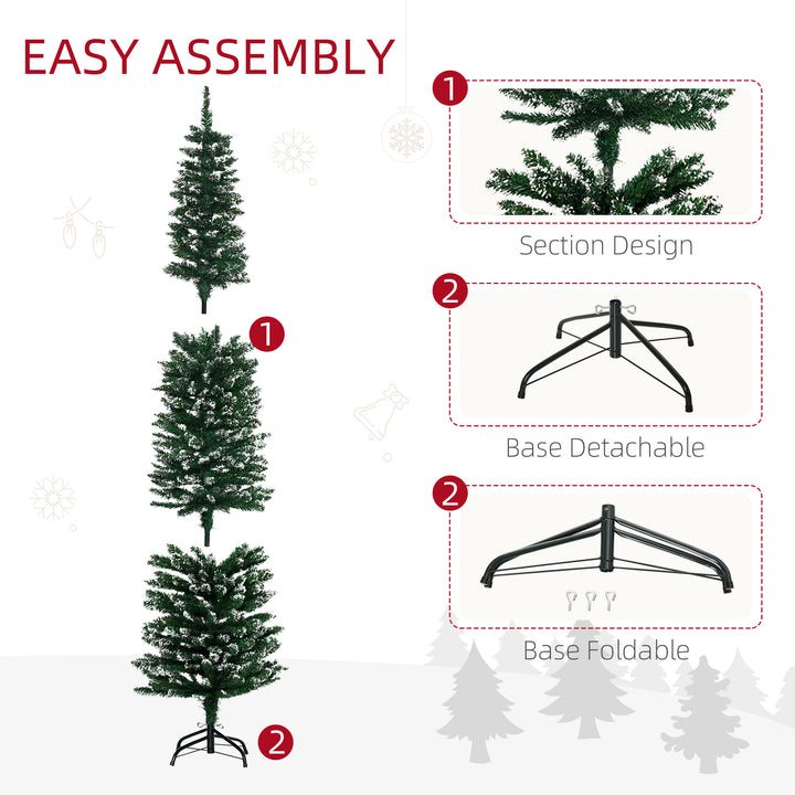 6FT Artificial Snow Dipped Christmas Tree Xmas Pencil Tree Holiday Home Indoor Decoration with Foldable Black Stand, Green