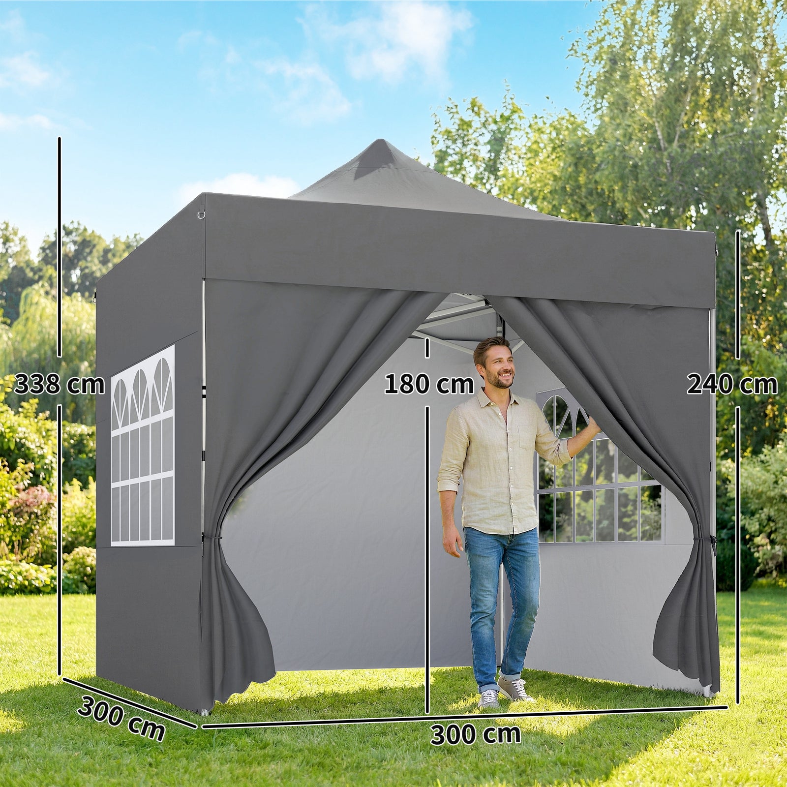 3 x 3 m Pop Up Gazebo with Sidewalls, UPF50+ Heavy Duty Garden Party T