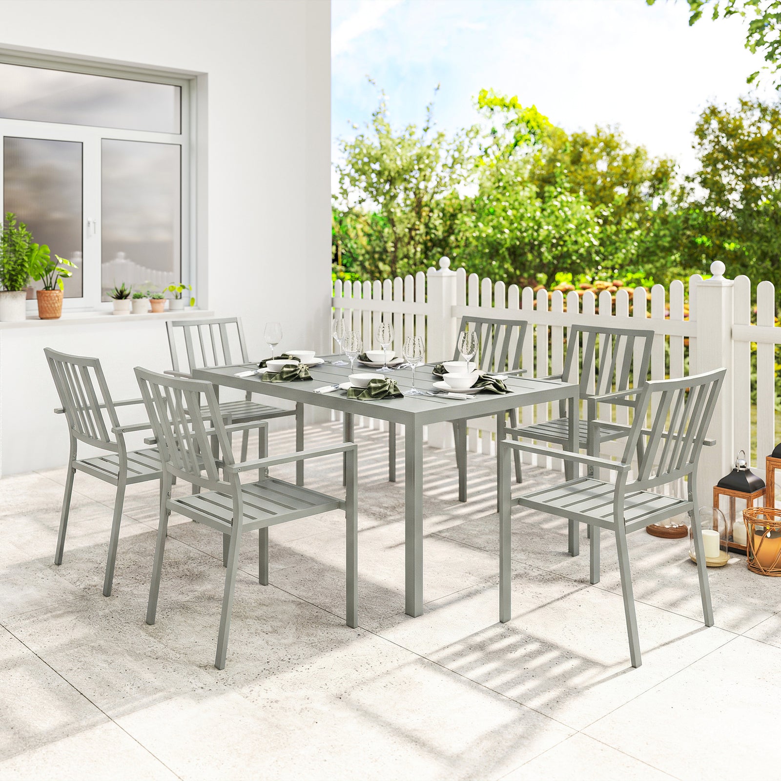 Garden Table and Chairs for 6, 7 Pieces Garden Furniture Set with Tabl