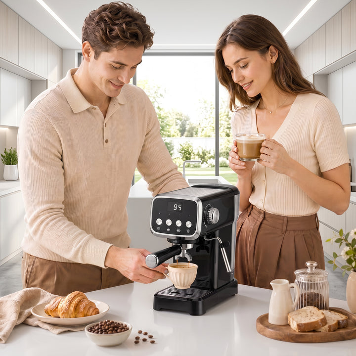 Espresso Machine, 20-Bar Cappuccino Coffee Maker with Frother Wand, 1.