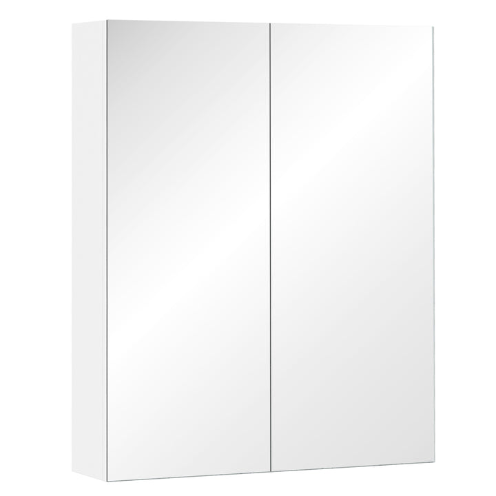 HOMCOM Wall Mounted Mirror Cabinet, Wooden Bathroom Storage with Adjustable Shelf, Double Door, 60Wx15Dx75H cm, White | Aosom UK