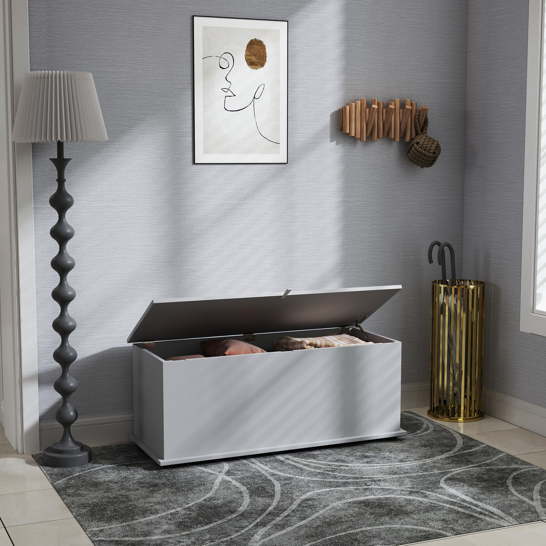 113L Storage Chest, Storage Box with Flip-Top Lid and 2 Safety Hinges, Storage Trunk for Living Room, Entryway, 100 x 40 x 40 cm, Grey