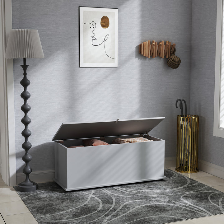 113L Storage Chest, Storage Box with Flip-Top Lid and 2 Safety Hinges, Storage Trunk for Living Room, Entryway, 100 x 40 x 40 cm, Grey