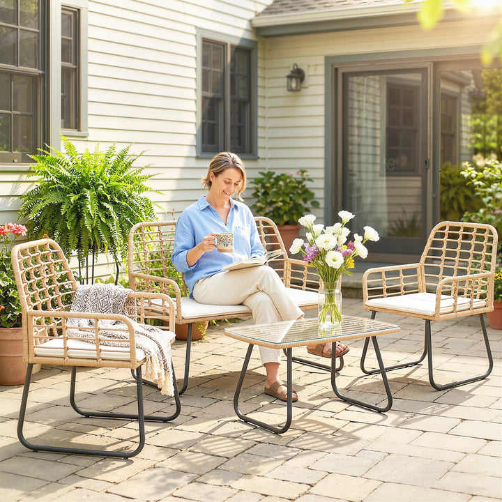 4 Piece Rattan Garden Furniture Set, Outdoor Patio Furniture with Love