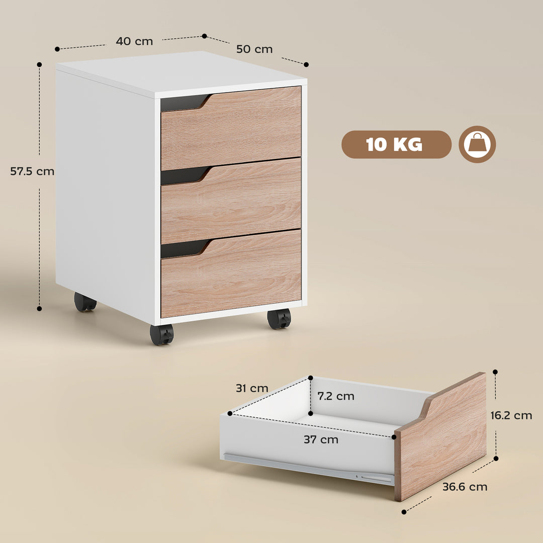 MCL 3 Drawer Mobile File Cabinet, Vertical Filing Cabinet with Wheels for Home Office, Oak