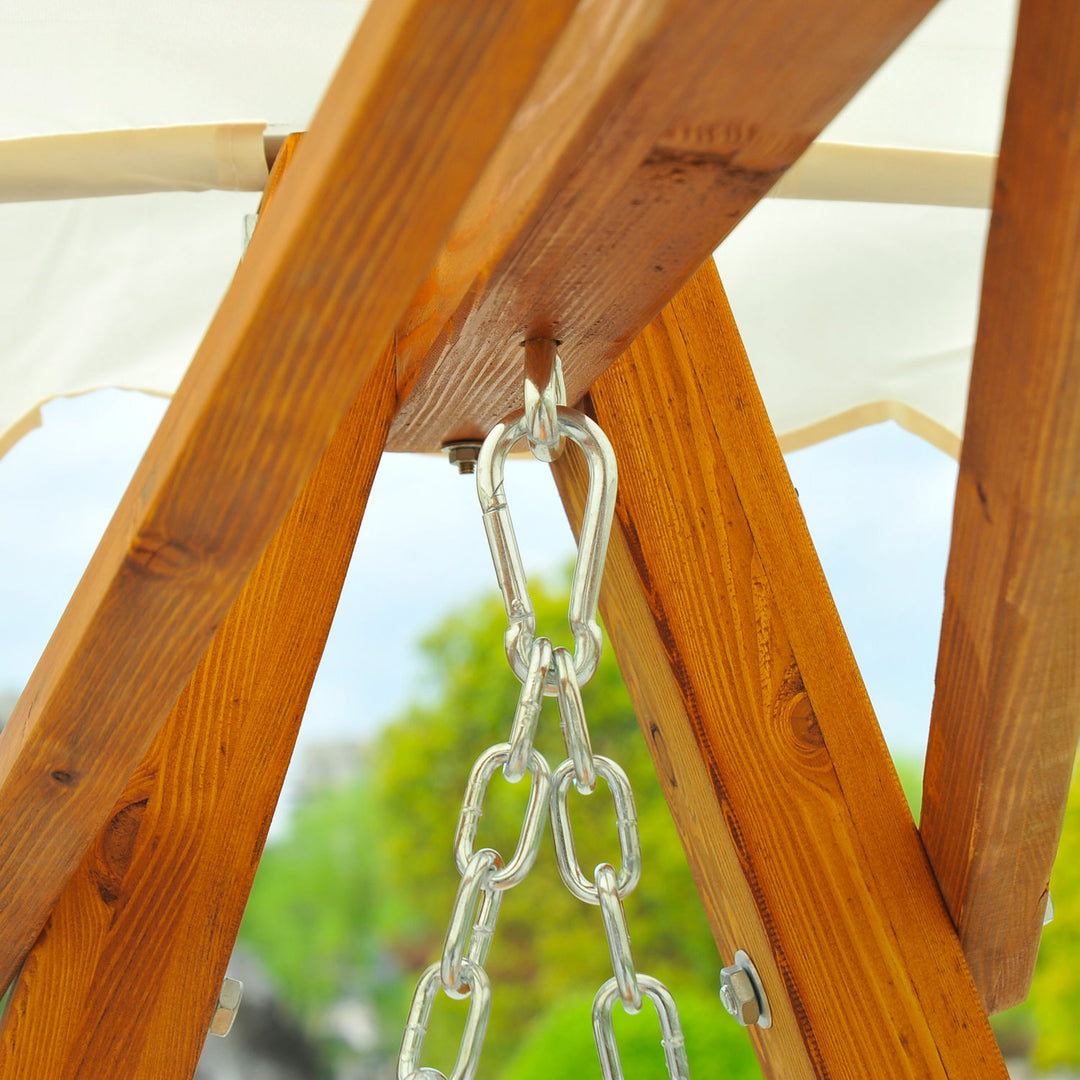 2 Seater Garden Swing Seat with Canopy, Wooden Swing Chair, Outdoor Hammock Bench for Balcony Patio Porch, Cream White