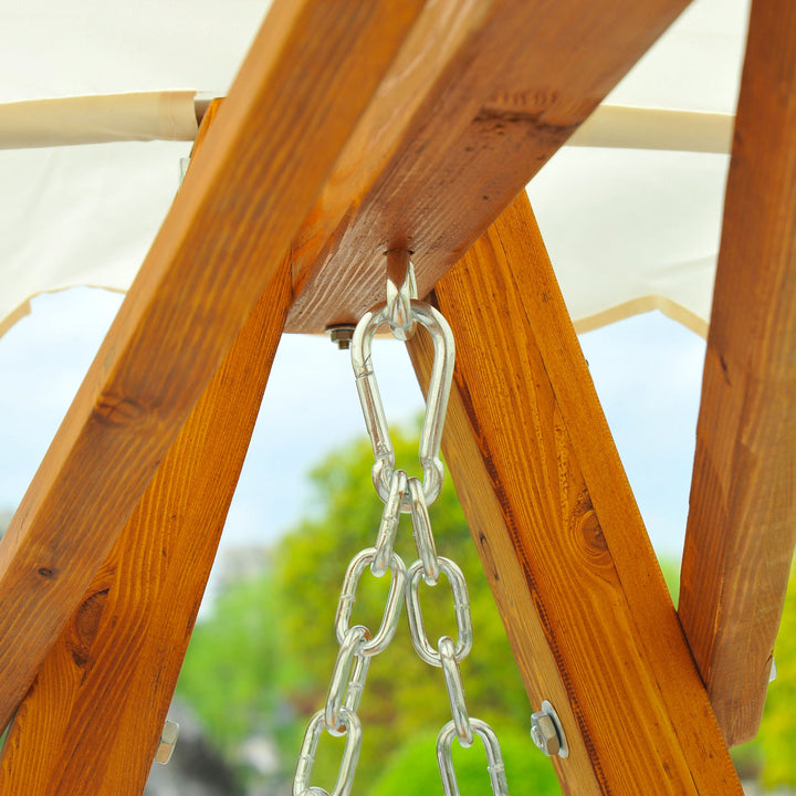 2 Seater Garden Swing Seat with Canopy, Wooden Swing Chair, Outdoor Hammock Bench for Balcony Patio Porch, Cream White