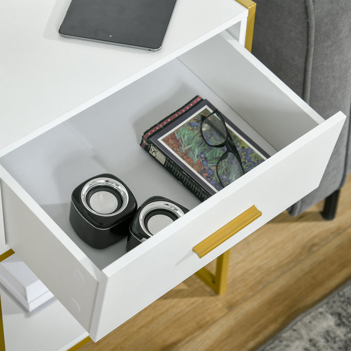 Bedside Table Set of 2, Modern Side Tables with Drawer and Shelf, Nightstands for Bedroom, White