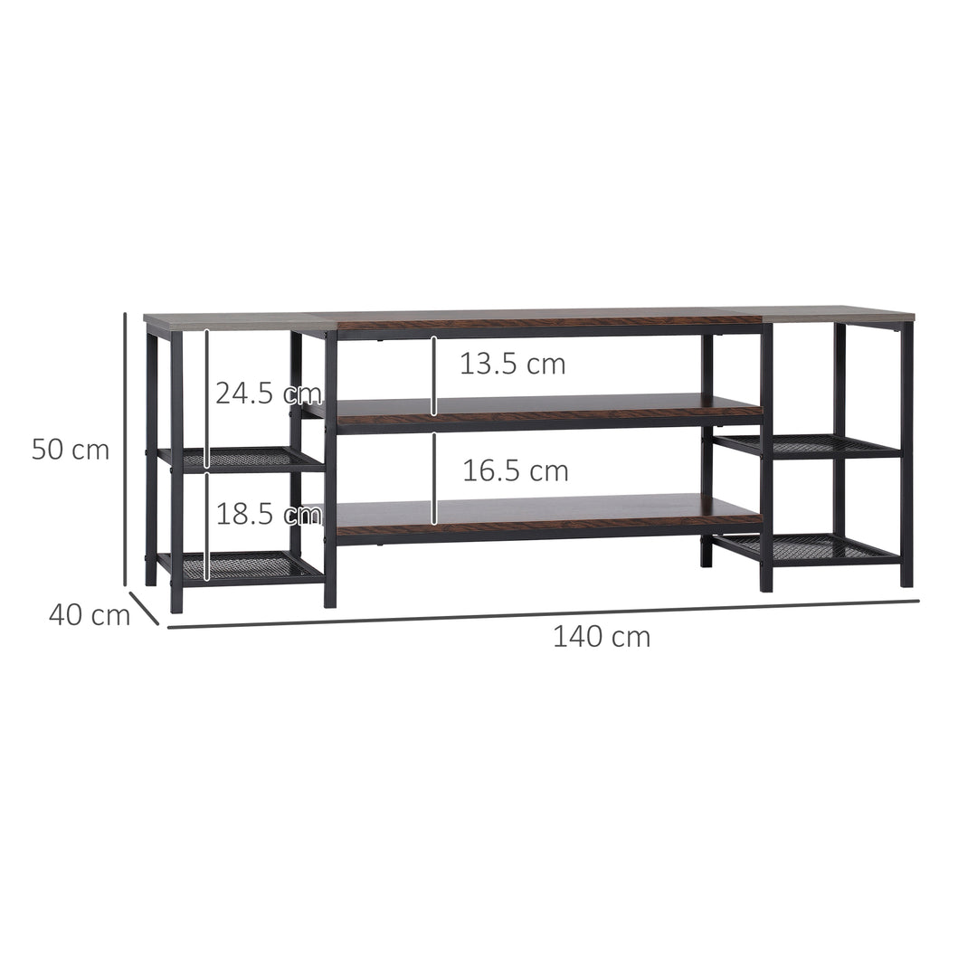 HOMCOM Industrial Media Unit: Sturdy TV Stand for 65" Screens, Living Space Storage with Shelving, Rustic Brown & Grey | Aosom UK