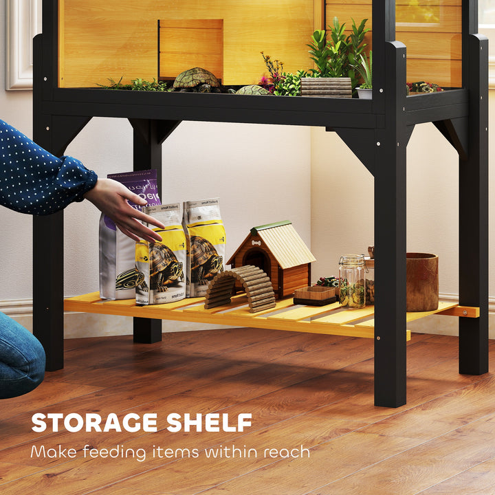 Wooden Tortoise House with Storage Shelf, Clear Observation Windows, Lamp Holder, Openable Top, Built-in Tray, Yellow