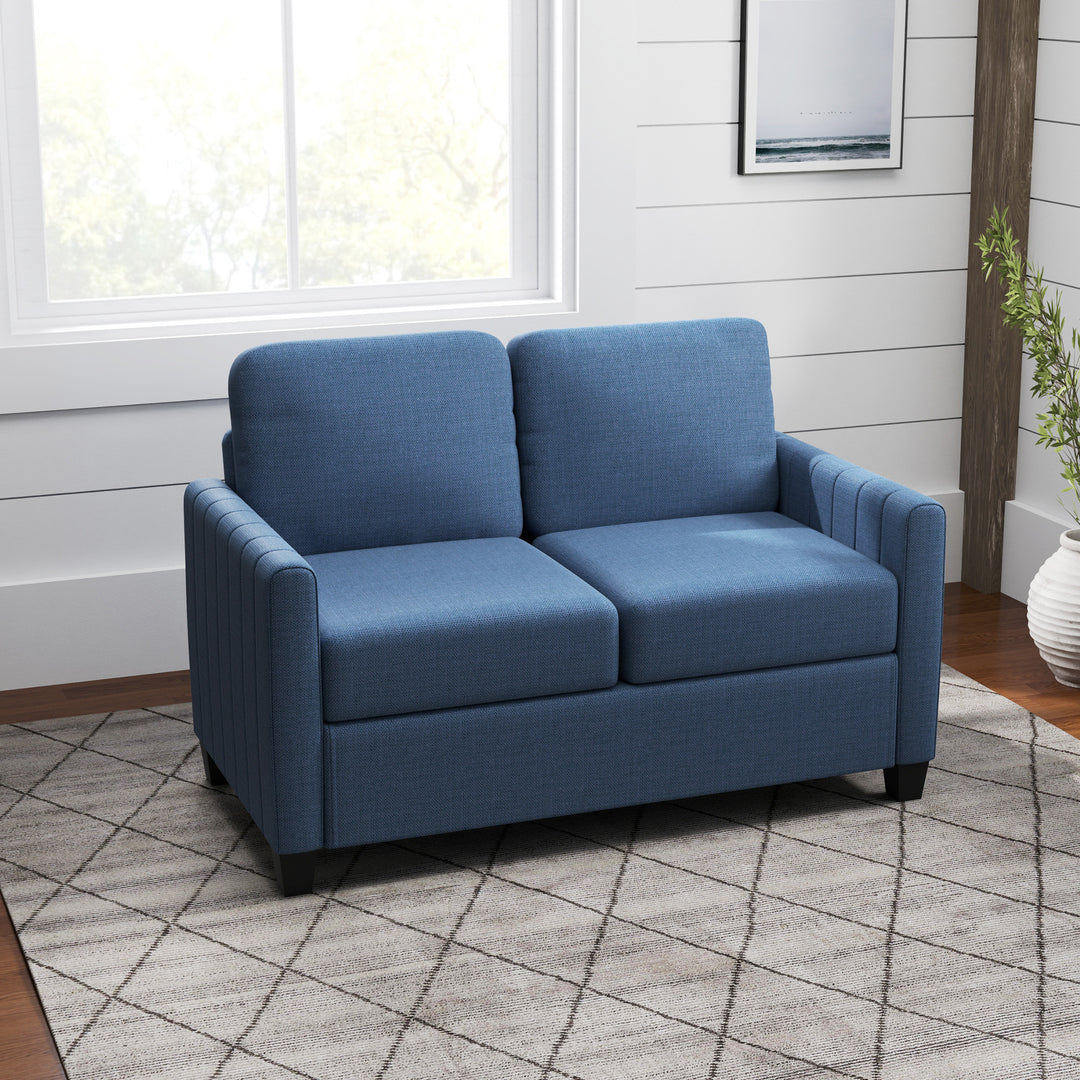 Modern Boxy Linen-Look Two-Seater Sofa - Blue