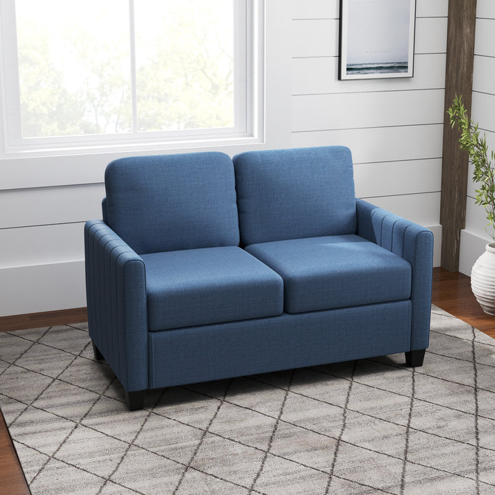 Modern Boxy Linen-Look Two-Seater Sofa - Blue