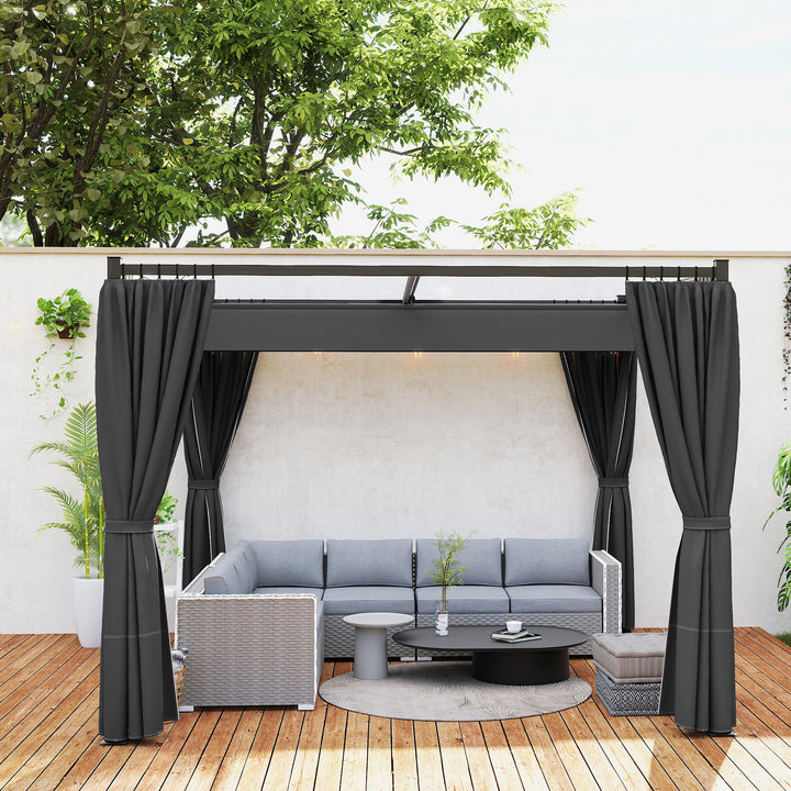 3 x 3(m) Retractable Pergola, Garden Gazebo Shelter with Curtains, for Grill, Patio, Deck, Charcoal Grey