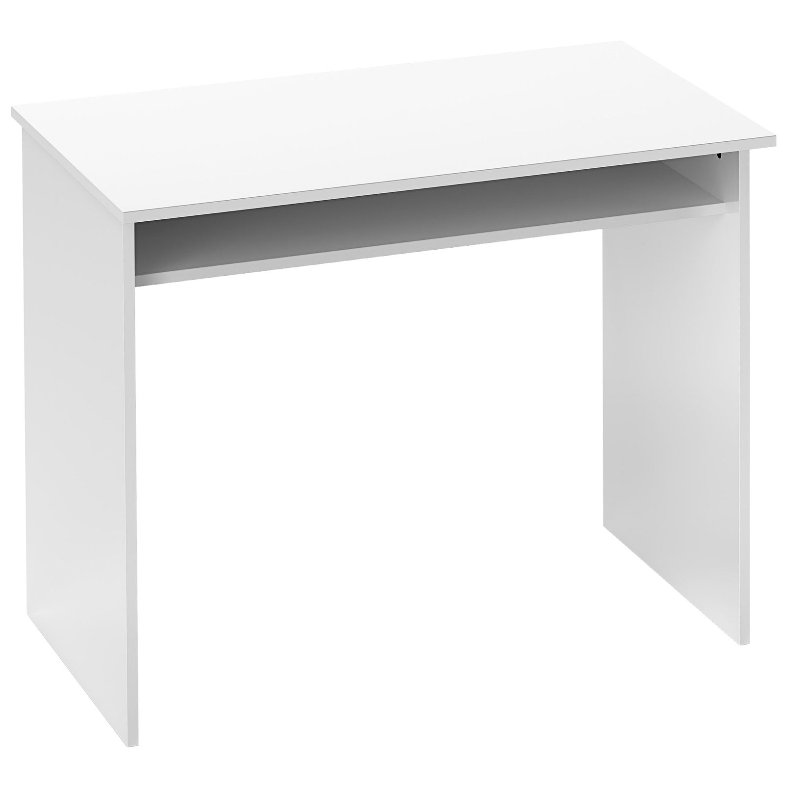 90 x 50cm Computer Table, Modern Home Office Desk, Small Writing Desk with Storage Shelf, High Gloss White
