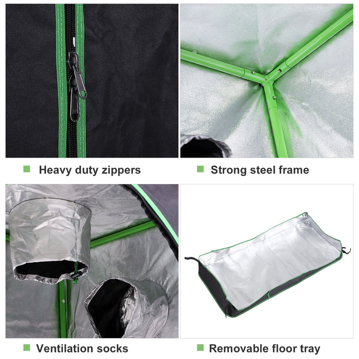 Grow Tent Reflective Mylar Hydroponic with Adjustable Vents and Floor Tray for Indoor Plant Growing, 120 x 60 x 150 cm (47" x 23.5" W x 59")