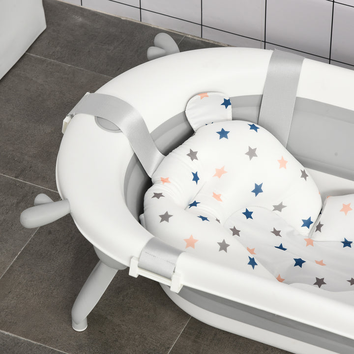 MCL Foldable Baby Bathtub Set, Collapsible Bath Tub with Thermostatic Water Plug, Non-Slip Support, Cushion Pad, Drain Plugs, for Newborn to 3 Years - Offwhite