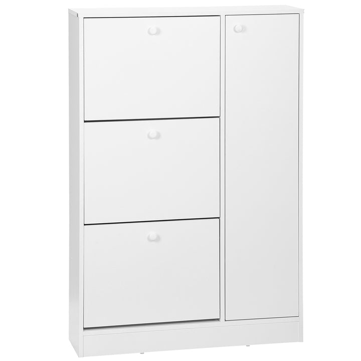 Shoe Cabinet with 3 Flip Drawers, Narrow Shoe Storage Cabinet with 5-tier Cupboard and Adjustable Dividers for Hallway, Entryway, White