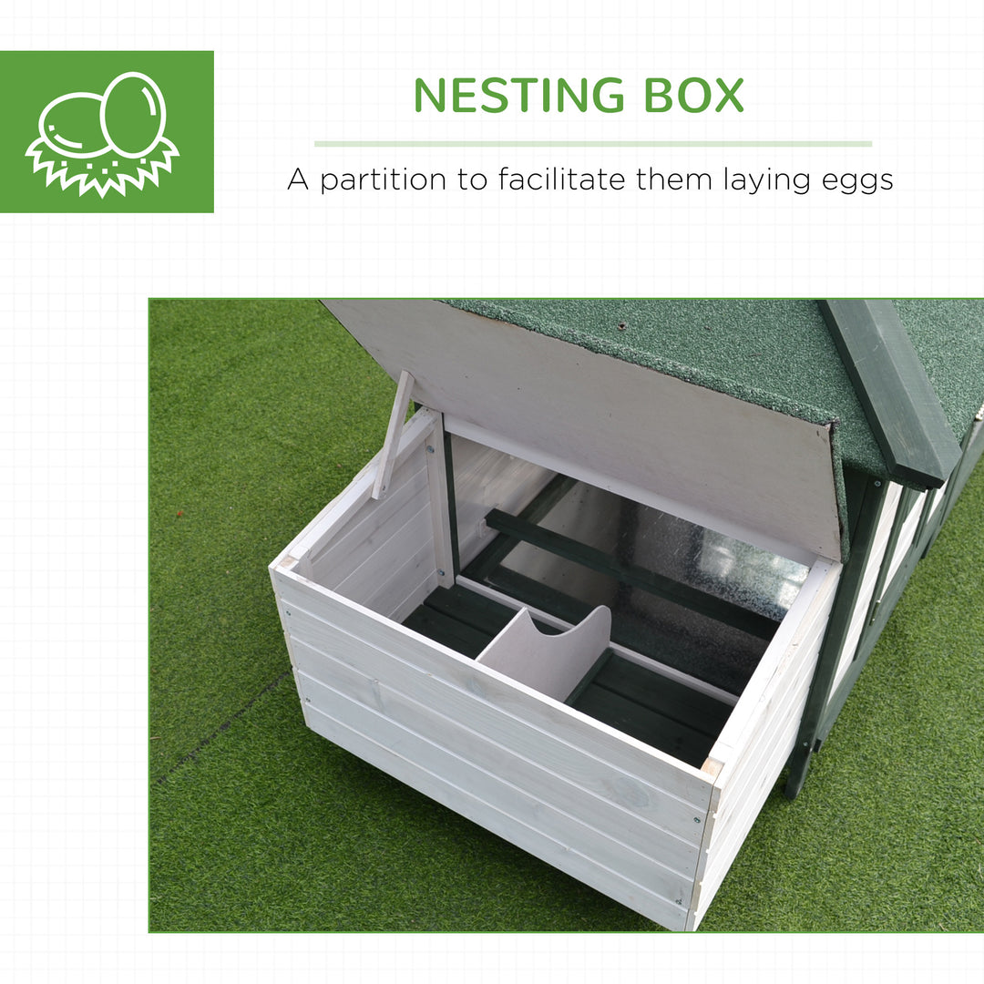 Chicken Coop, Small Animal Pet cage w/ Nesting Box, Wooden Outdoor Run, Green