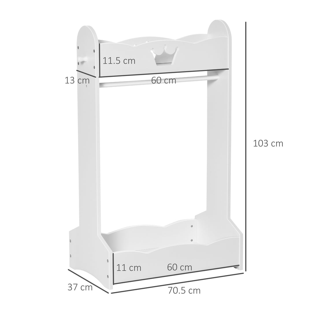 Kids Clothes Rail Wooden Hanging Rack with Storage Shelves Children Garment Freestanding Wardrobe for 3-8 Years Toddler, White