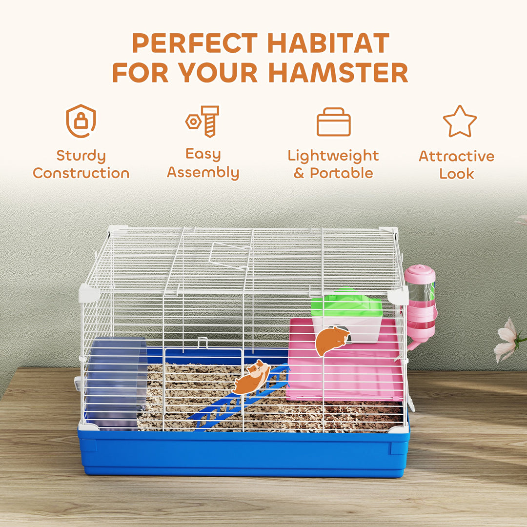 Hamster Cage, Small Gerbil Cage 2 Tiers Portable w/ Handle, Exercise W