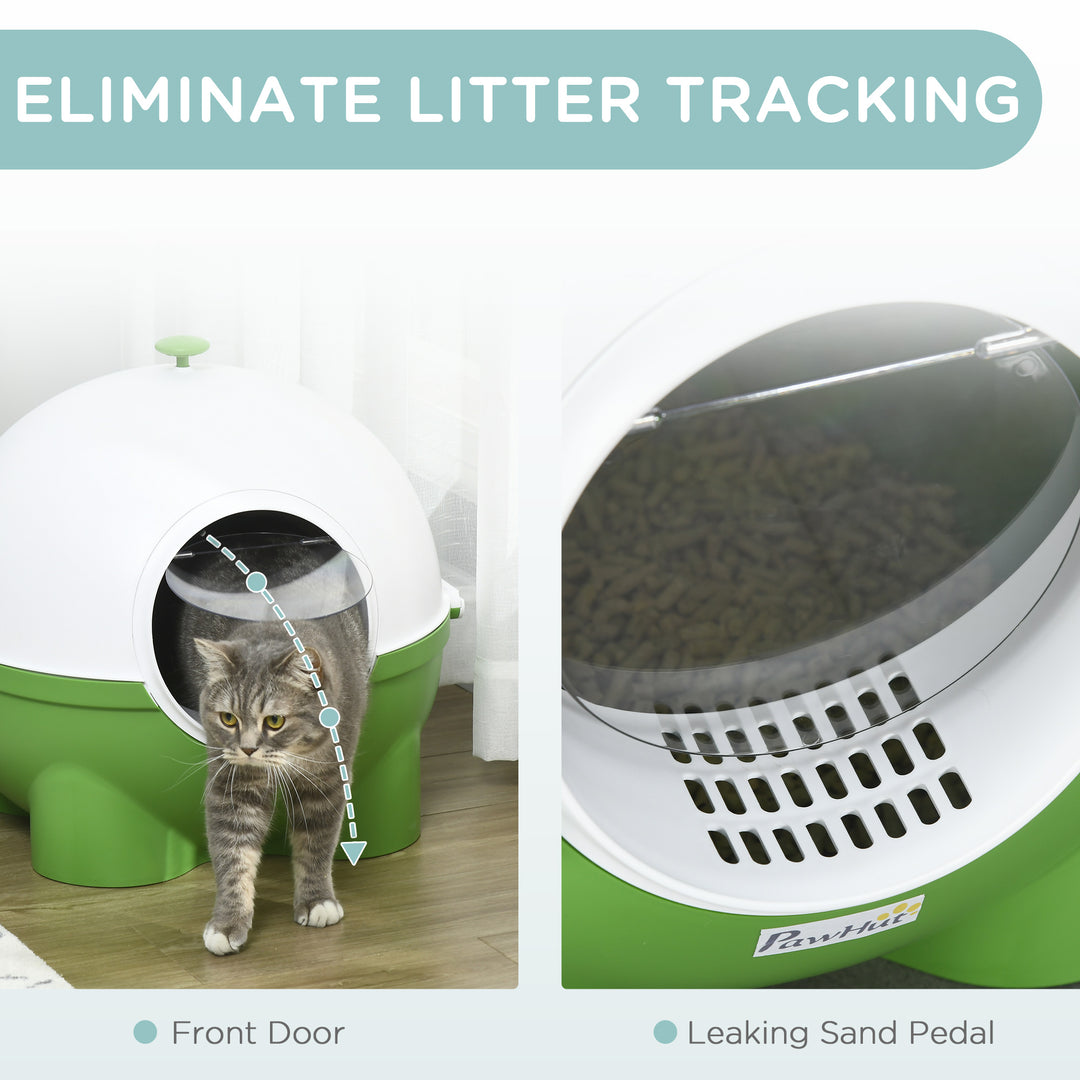 PawHut Large Cat Litter Box: Hooded Tray with Lid, Scoop & Top Handle for Easy Entry, Green | Aosom UK