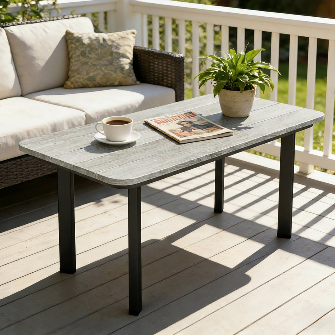 Outdoor Garden Coffee Table, Garden Table with Slatted Wood Plastic Co