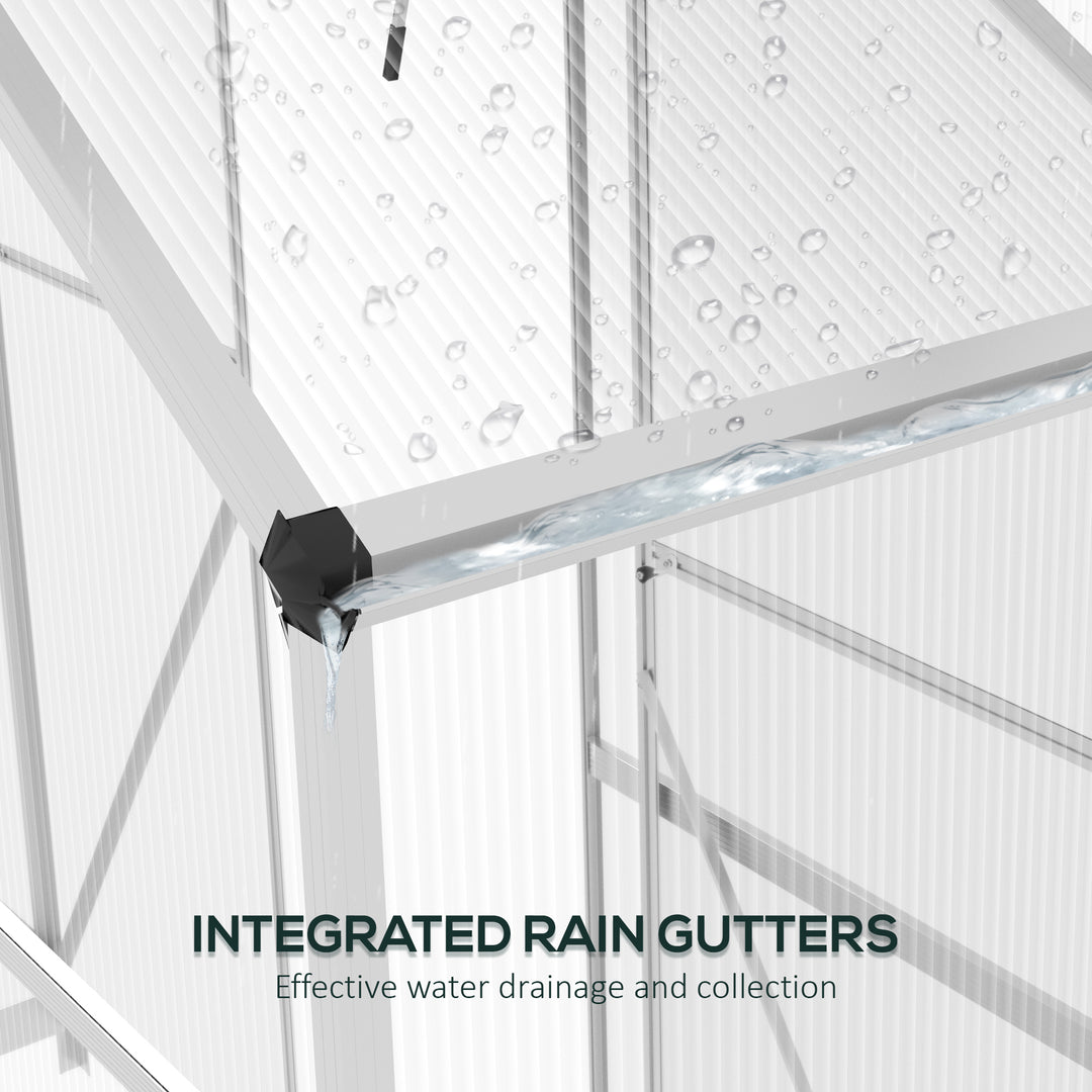 6 x 2.5ft Polycarbonate Greenhouse Walk-In Green House with Rain Gutter, Sliding Door, Window, Foundation, Silver