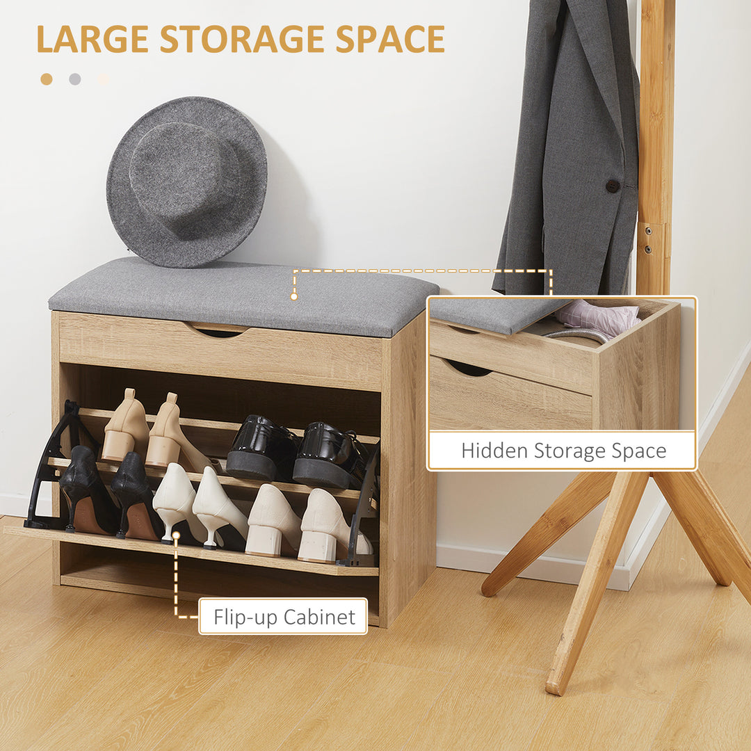 MCL Shoe Bench with Cushion for 4 Pair of Shoes, Storage Bench with Padded Seat, Flip-up Cabinet and Hidden Space for Entryway, Natural