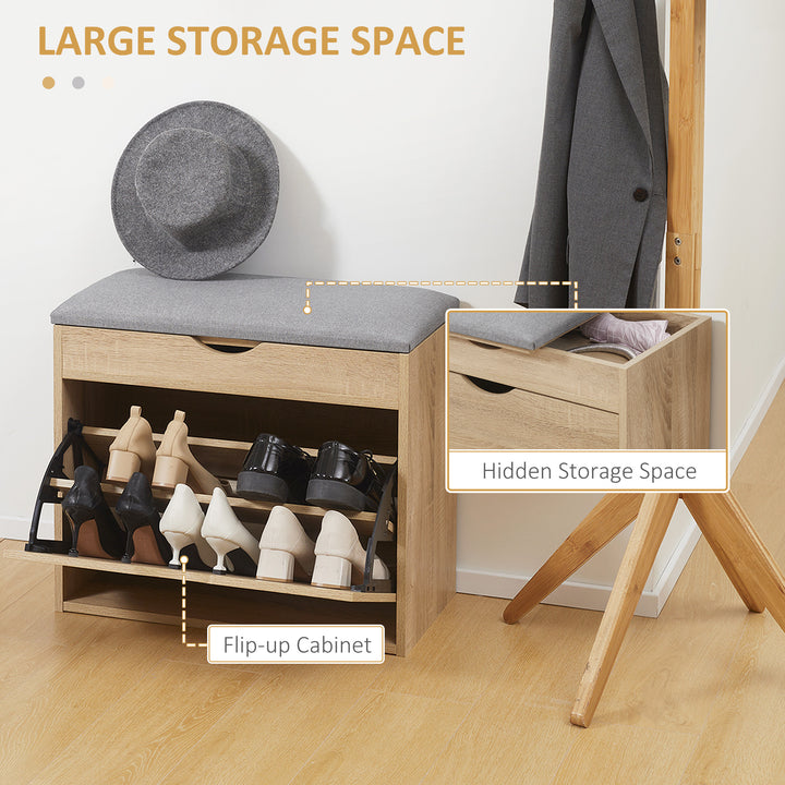 MCL Shoe Bench with Cushion for 4 Pair of Shoes, Storage Bench with Padded Seat, Flip-up Cabinet and Hidden Space for Entryway, Natural