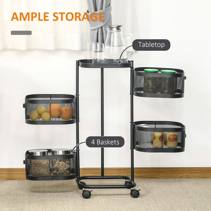 Metal Storage Cart, 4-Tier Storage Trolley on Wheels with 4 Mesh Baske