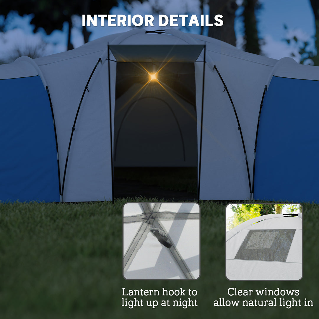 6-9 Man Tent with Bedrooms and Living Room, Accessories Included, Blue