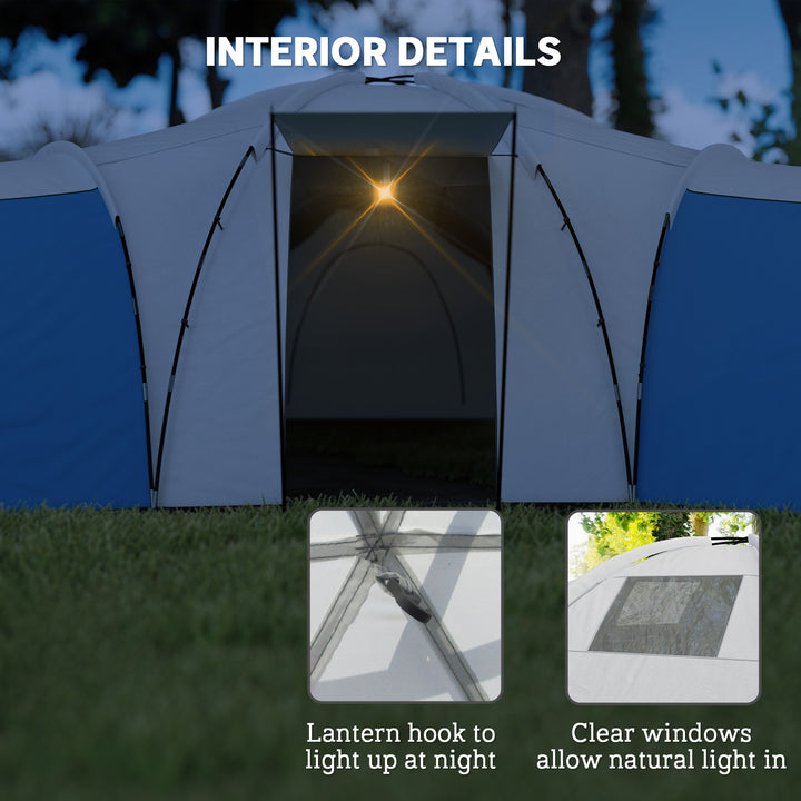 6-9 Man Tent with Bedrooms and Living Room, Accessories Included, Blue