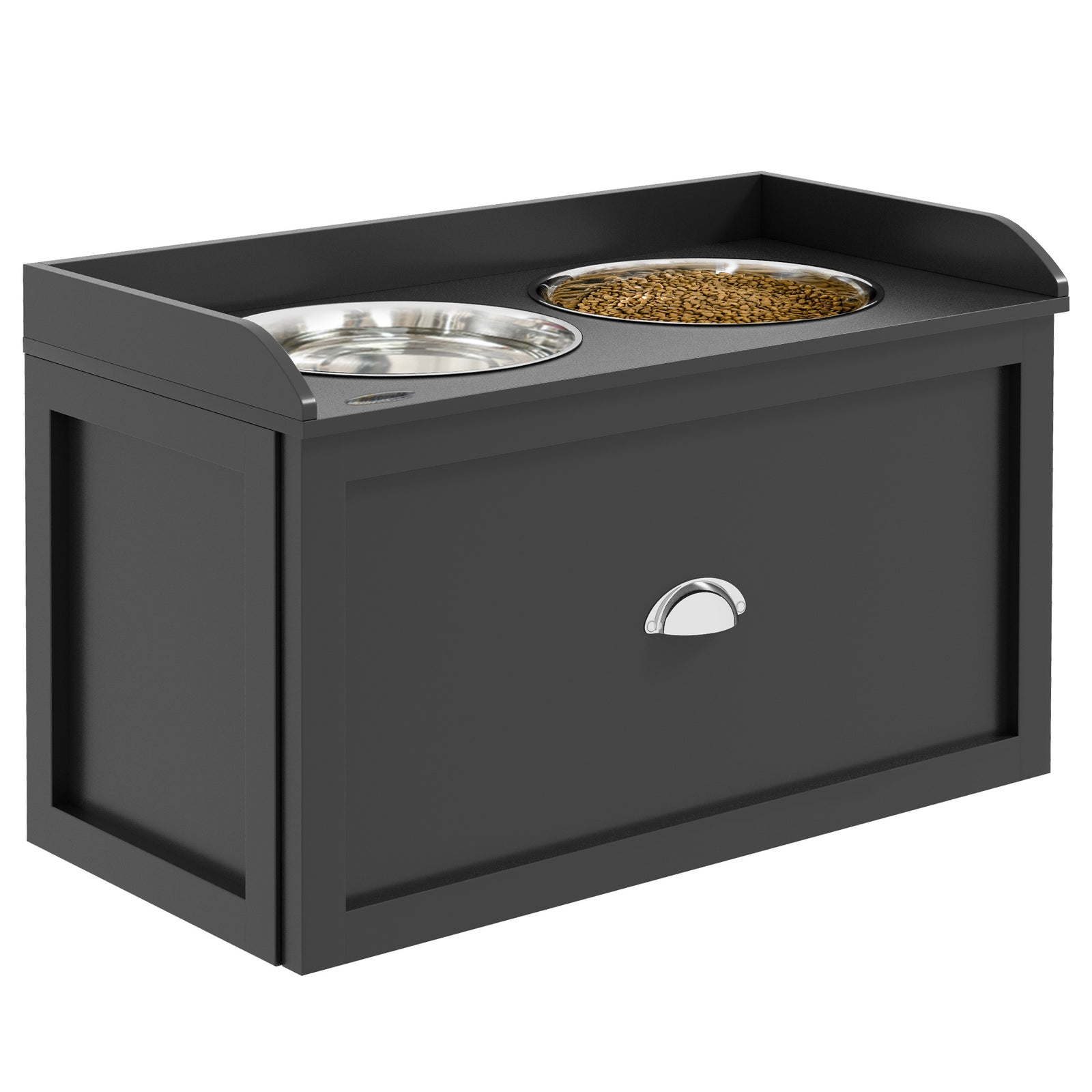 Stainless Steel Raised Dog Bowls, with 21L Storage Drawer for Large Dogs and Cats - Black