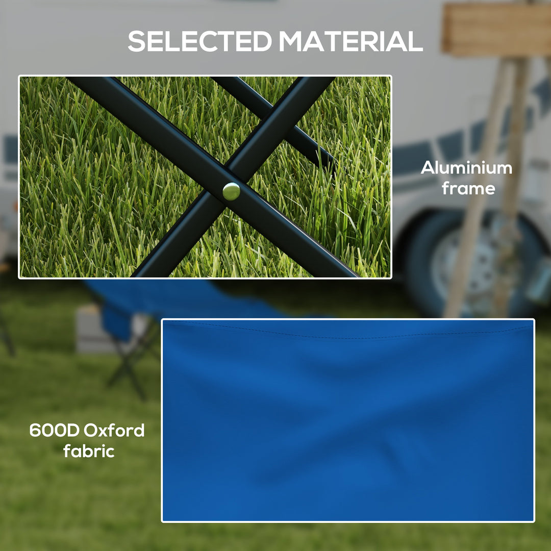 Camping Bed for Adults, Single Folding Camp Bed, Portable Camping Cot with Side Pocket, Headrest and Oxford Seat for Outdoor, Travel, Fishing, Dark Blue