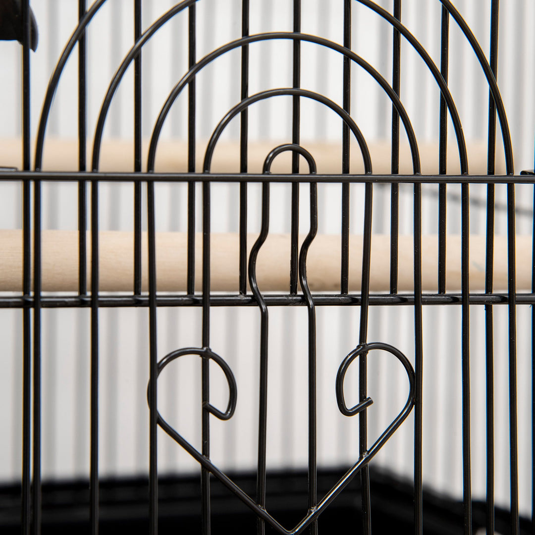 Metal Bird Cage with Plastic Swing Perch Food Container Tray Handle for Finch Canary Budgie 43.5 x 33 x 63 cm, Black