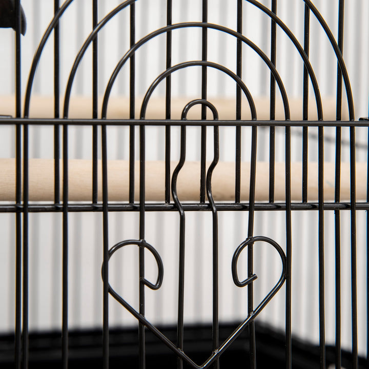 Metal Bird Cage with Plastic Swing Perch Food Container Tray Handle for Finch Canary Budgie 43.5 x 33 x 63 cm, Black