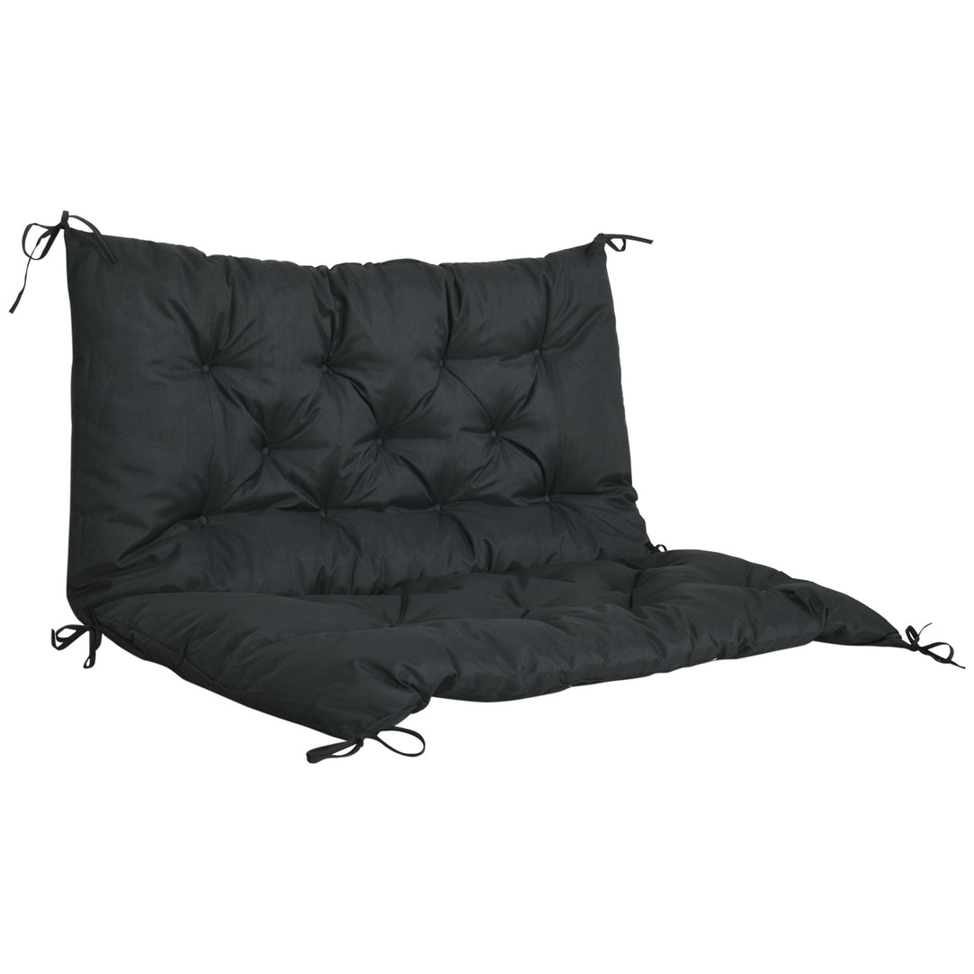 2 Seater Bench Pad, Garden Chair Cushion with Back and Ties for Indoor and Outdoor Use, 98 x 100 cm, Black