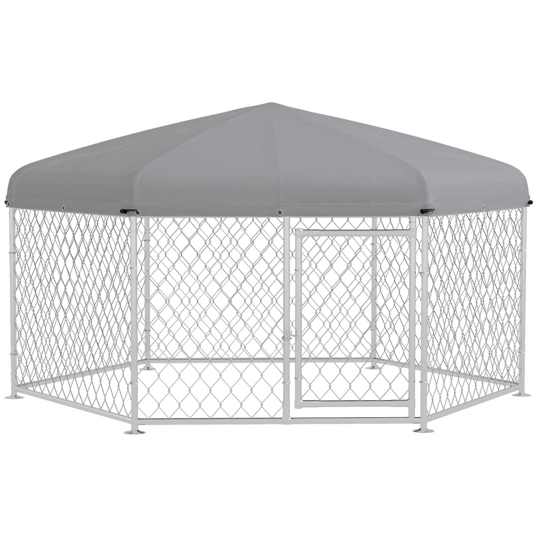 Dog Kennel and Run with Lockable Door, for Garden, Patio, Terrace, Large Dogs, 2.1 x 1.85 x 1.5m