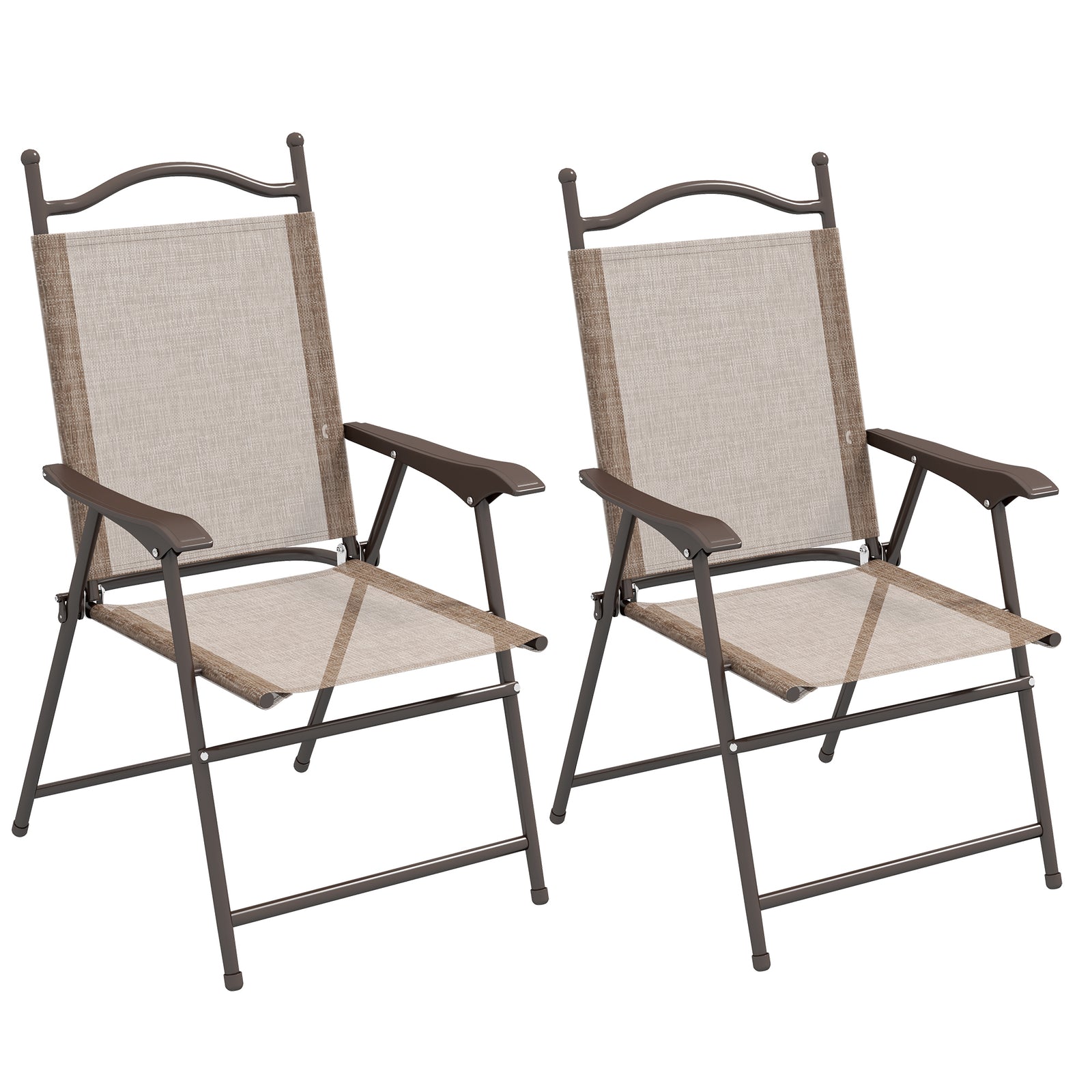 Set of Two Folding Garden Chairs, with Fabric Mesh Seats - Mixed Brown