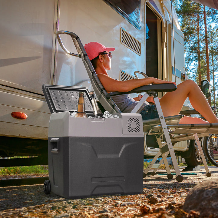 HOMCOM Portable Car Fridge Freezer, 12/24V 50L, Electric Cooler Box for Camping, Travel, Picnic, Grey