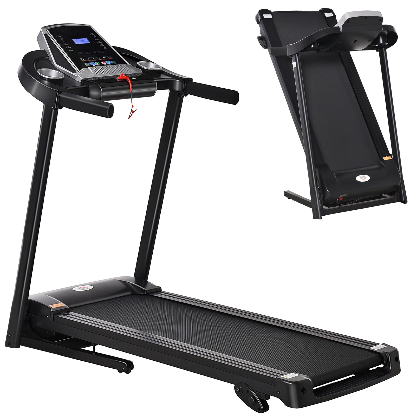 Folding Treadmill, 2.0HP Incline Treadmill Running Machine, 12.8 km/h, with LED Display, Manual Incline, 12 Preset Programs, Drink & Phone Holder for Home Gym Fitness