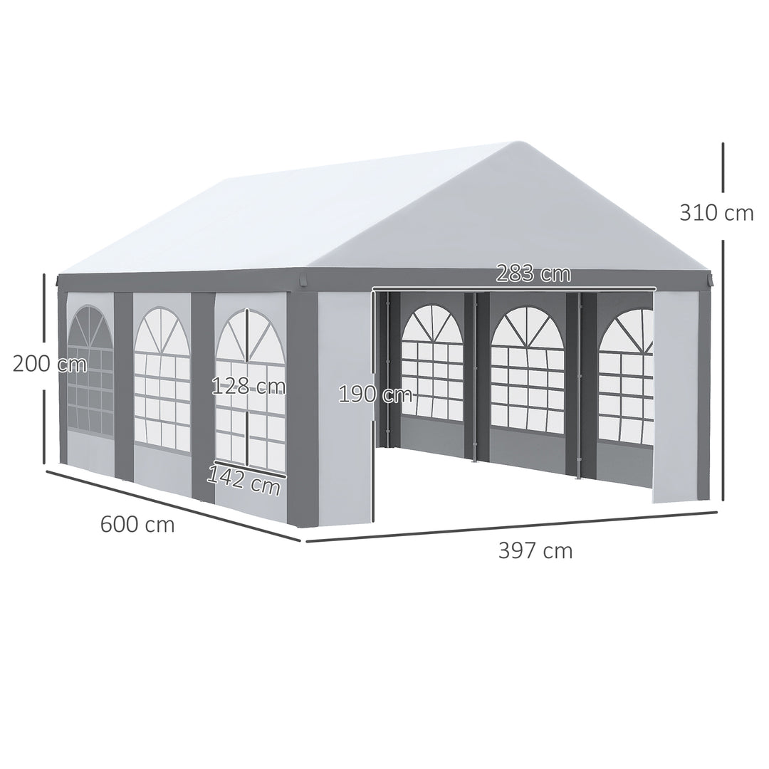 6 x 4m Galvanised Party Tent, Marquee Gazebo with Sides, Six Windows and Double Doors, for Parties, Wedding and Events
