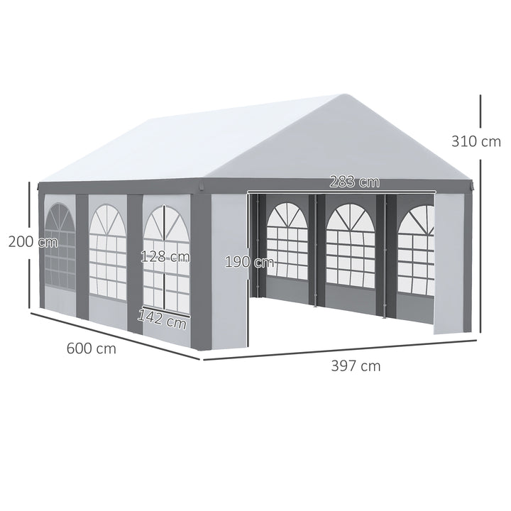 6 x 4m Galvanised Party Tent, Marquee Gazebo with Sides, Six Windows and Double Doors, for Parties, Wedding and Events
