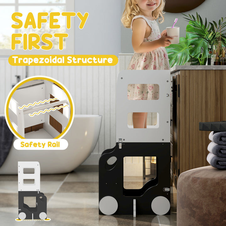 Toddler Step Stool, 4 in 1 Standing Tower, Foldable Toddler Step with Safety Rail, for Kitchen, Bathroom