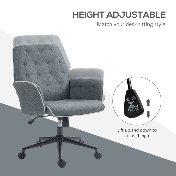 HOMCOM Modern Linen Computer Chair, Swivel Office Chair with Armrest, Adjustable Height, Dark Grey | Aosom UK