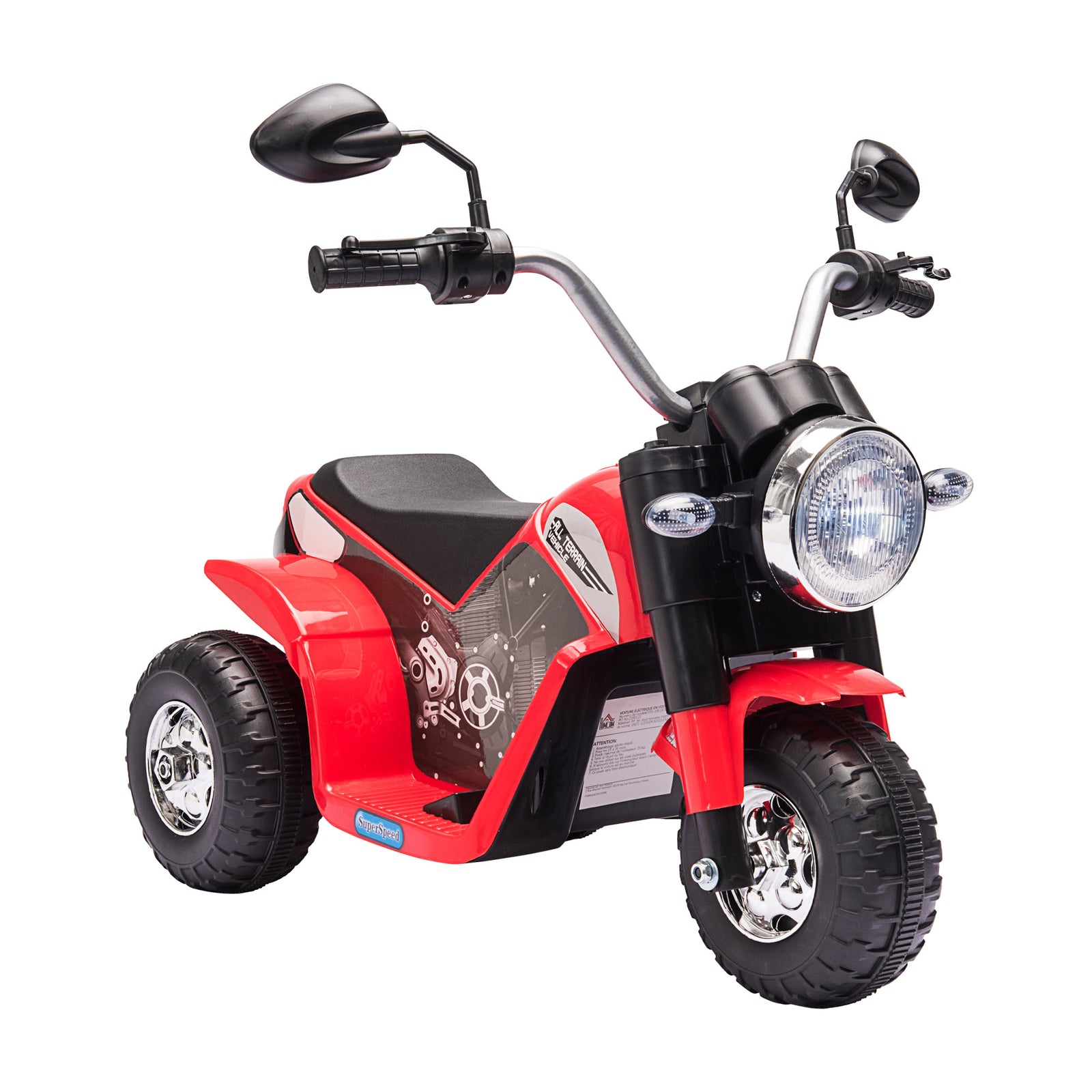 6V Kids Electric Motorbike 3 Wheels Ride On Toy with Horn Headlights Realistic Sounds for Girl Boy 18 - 36 Months Red